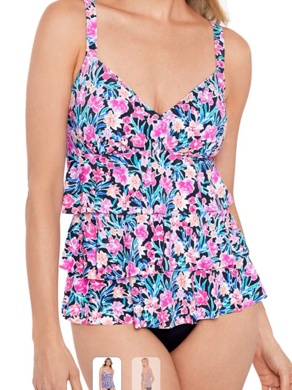 Floral Tiered Tankini Top - Pink & Blue Floral